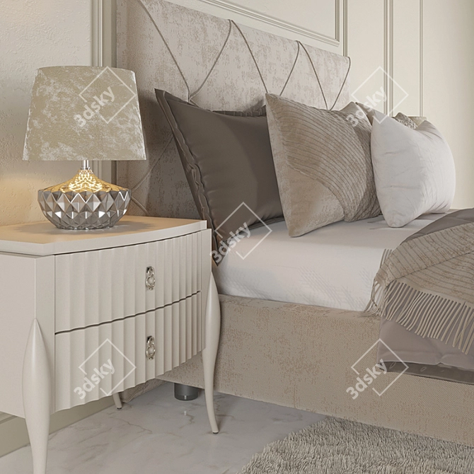 Rocky 1 Bedroom Set: Bed, Ottomans, Nightstand, Lamp 3D model image 2