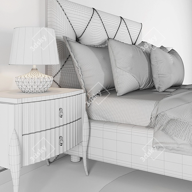 Rocky 1 Bedroom Set: Bed, Ottomans, Nightstand, Lamp 3D model image 3