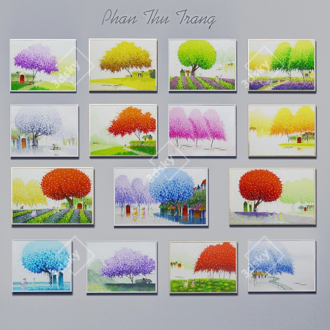 Title: Vibrant Landscapes by Phan Thu Trang (Set of 15) 3D model image 1