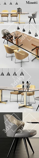 Elegant Minotti Catlin Dining Set 3D model image 2