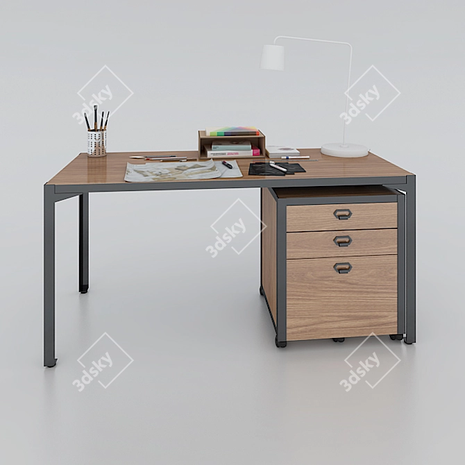 Elegant Chester Desk and Wagon 3D model image 3