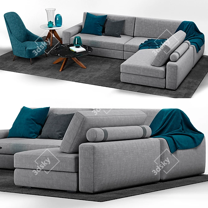 Italian Berto Living Room Set 3D model image 2