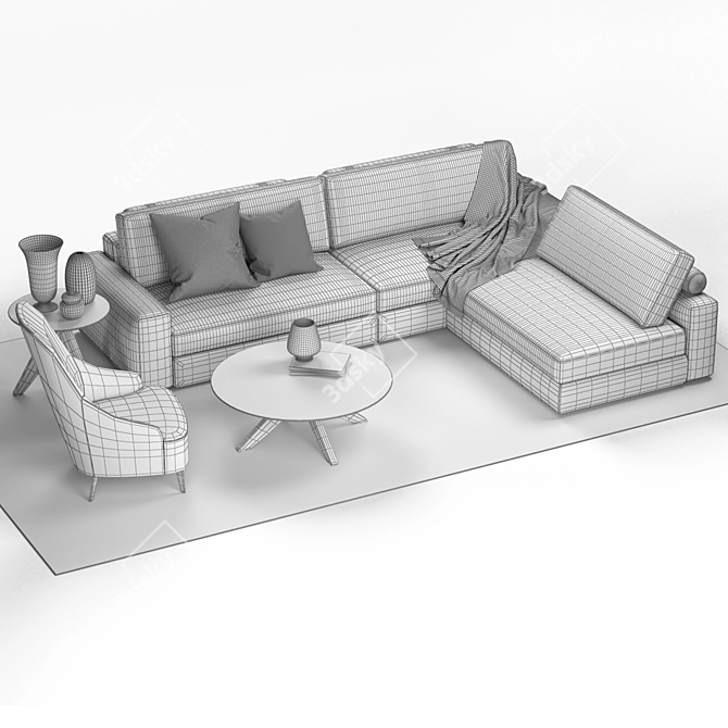 Italian Berto Living Room Set 3D model image 3