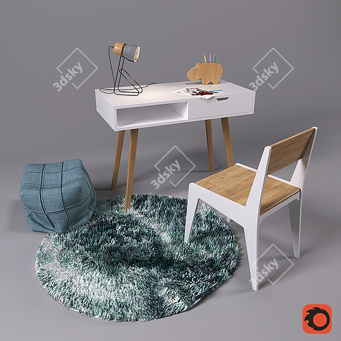 Stylish Work Desk Set 3D model image 1