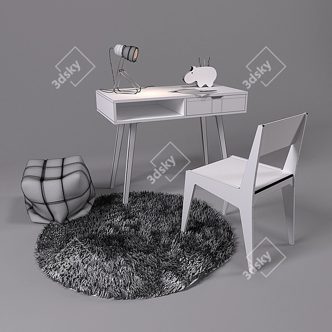 Stylish Work Desk Set 3D model image 3