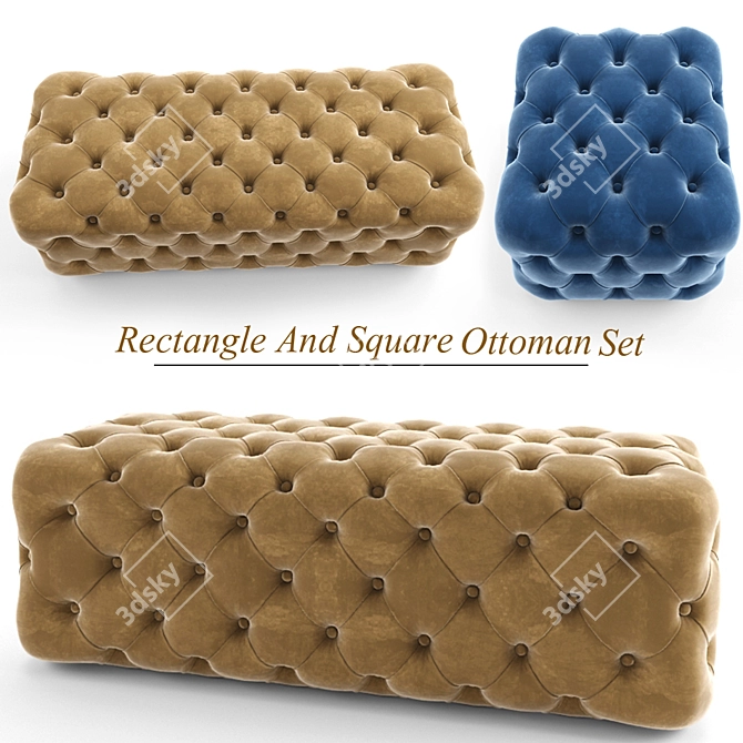 Modular Ottoman Set: Rectangle & Square 3D model image 1