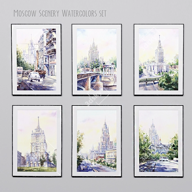 Moscow Landscapes Watercolor Set-21: Kreml, Christ the Savior, Architecture, Streets 3D model image 1