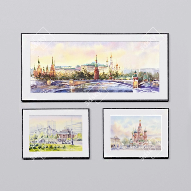 Moscow Landscapes Watercolor Set-21: Kreml, Christ the Savior, Architecture, Streets 3D model image 2