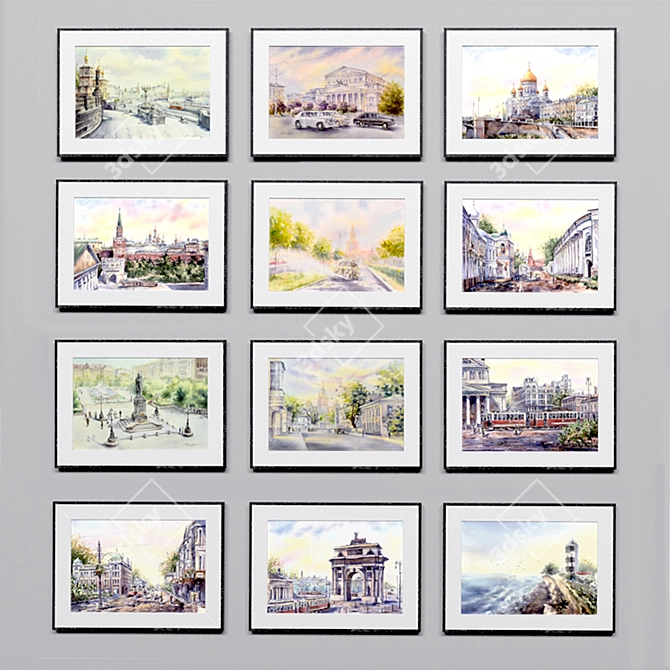 Moscow Landscapes Watercolor Set-21: Kreml, Christ the Savior, Architecture, Streets 3D model image 3