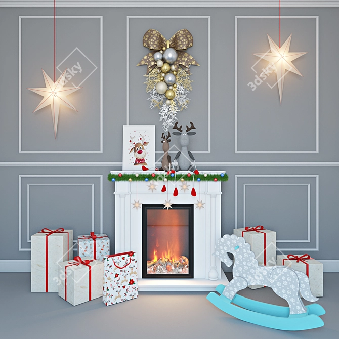 Festive Fireplace Gift Arrangement 3D model image 1