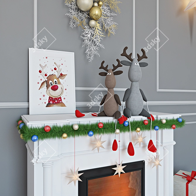 Festive Fireplace Gift Arrangement 3D model image 2