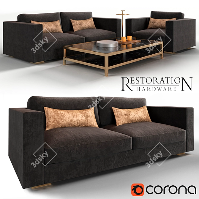 Stylish Resto Hardware Sofa 3D model image 1