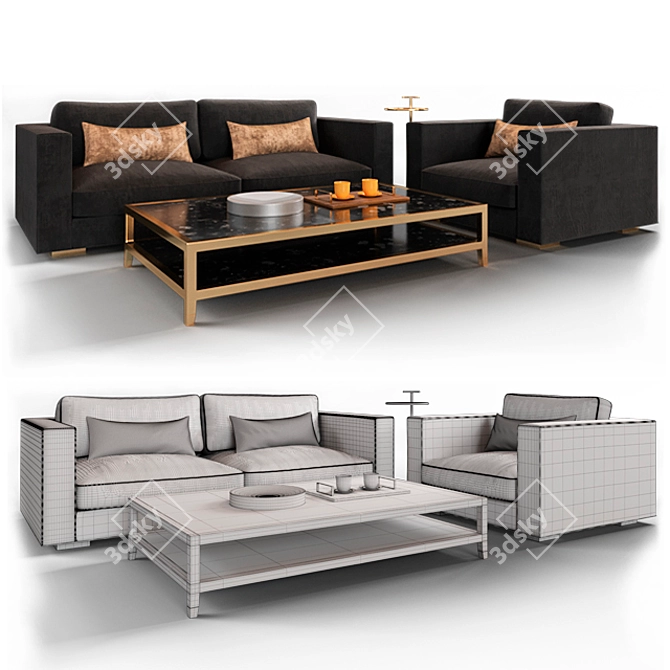 Stylish Resto Hardware Sofa 3D model image 2