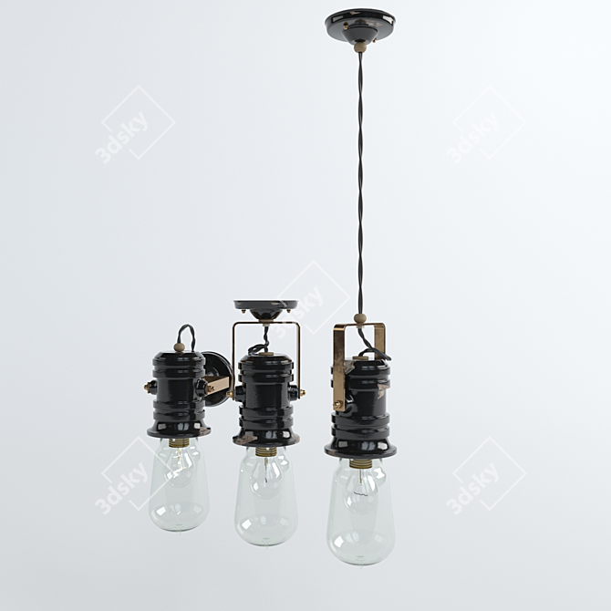 Rustic Chic Lighting Set: Ferroluce Retro Urban 3D model image 2