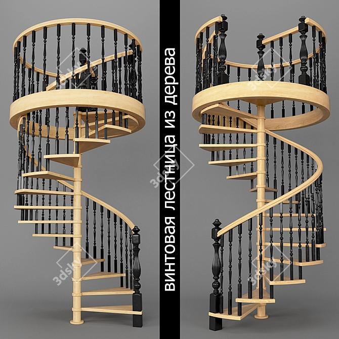 Wooden Spiral Staircase - Elegant Design Solution 3D model image 1