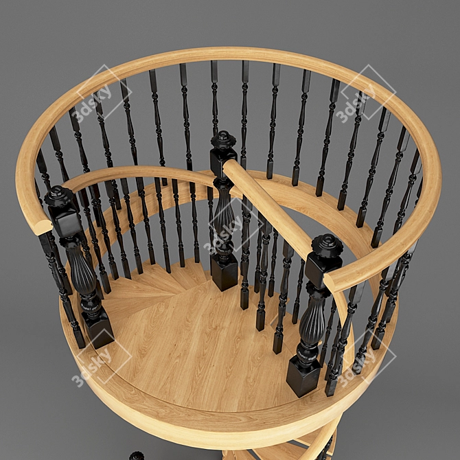 Wooden Spiral Staircase - Elegant Design Solution 3D model image 3