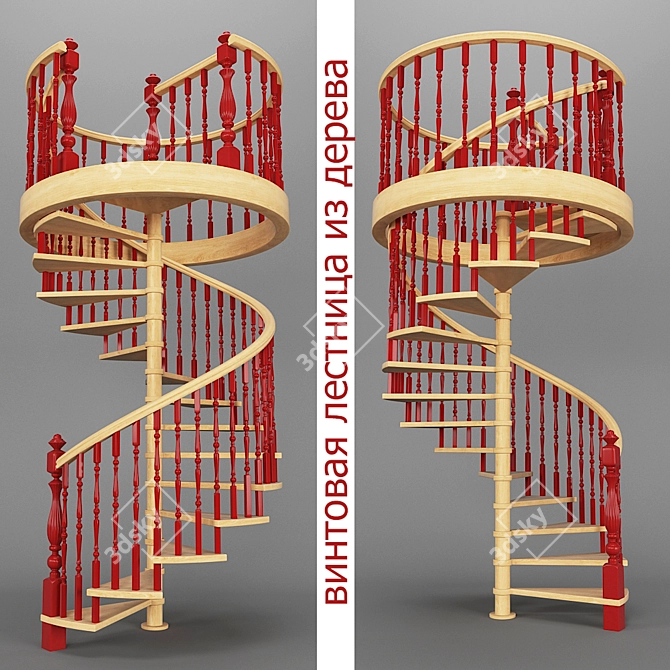 Wooden Spiral Staircase 3D Model 3D model image 1