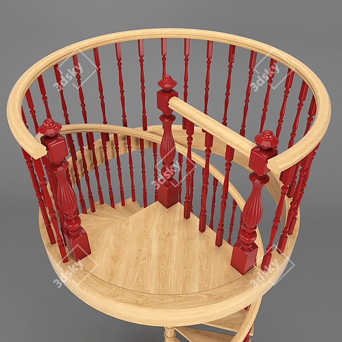 Wooden Spiral Staircase 3D Model 3D model image 3