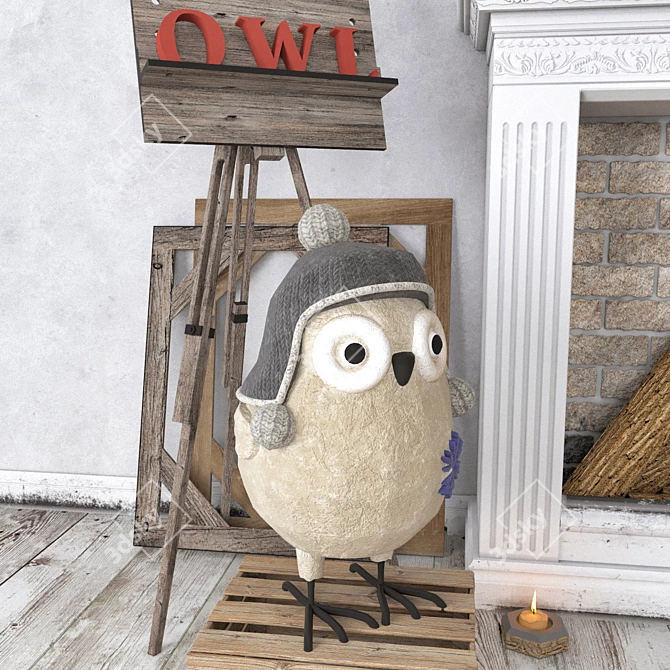 Festive Owl Decor Set 3D model image 3