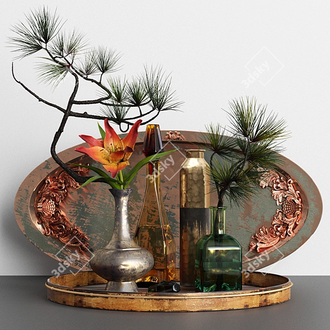 Pine Branch Decor Set 3D model image 1