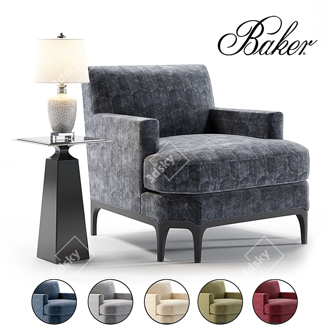 Baker Celestite Lounge Chair Set: 3D, Viridine Accent Table & Uttermost Mini Lamp 3D model image 1