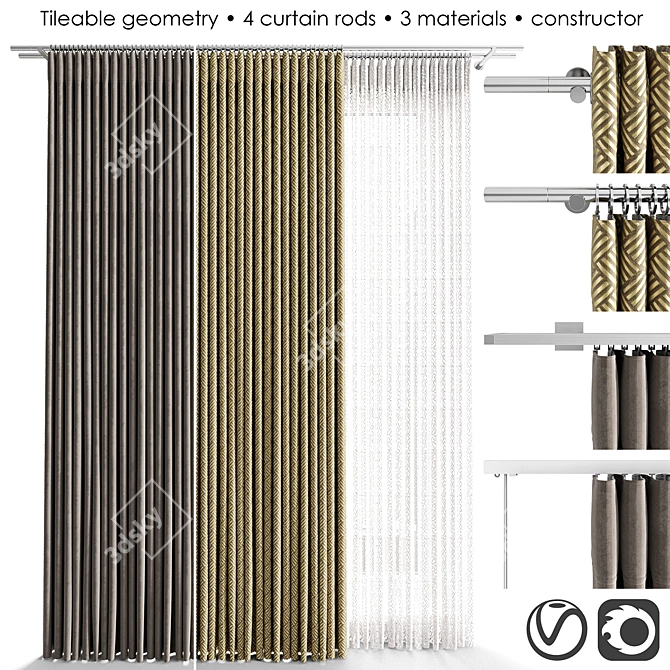 Elegant Curtain Kit: Espocada Fabrics & Premium Karniz 3D model image 1