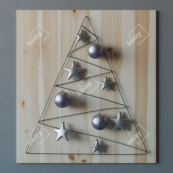 Wire Christmas Tree Decor with Toys - Unique Wall Decoration 3D model image 3