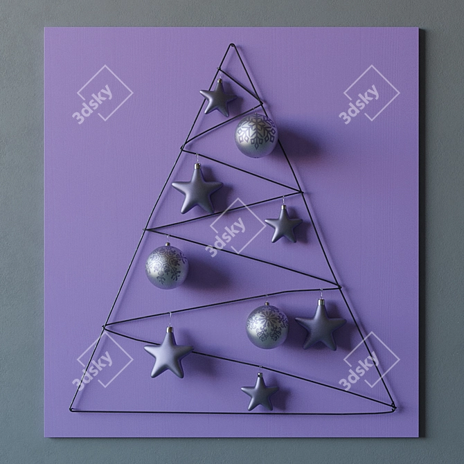 Wire Christmas Tree Decor with Toys - Unique Wall Decoration 3D model image 1