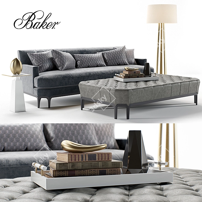 Baker Celestite Sofa Set: Elegant & Versatile 3D model image 1