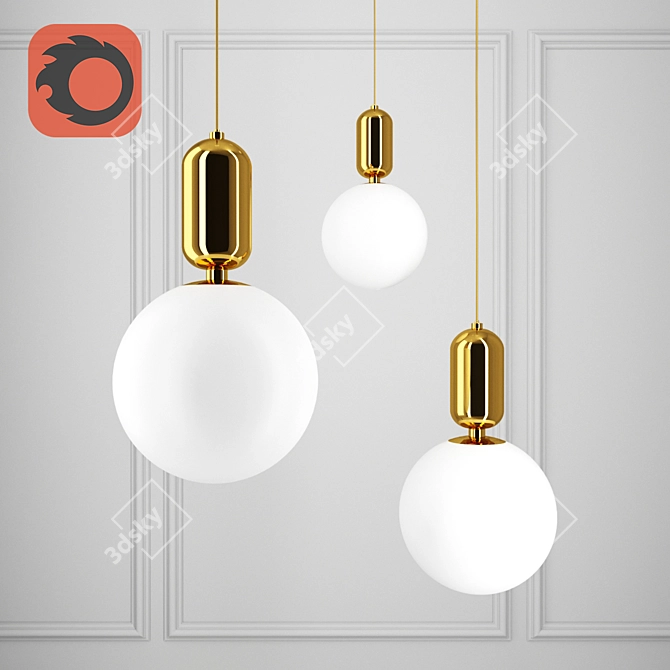 Elegant Handblown Gold Pendant 3D model image 1