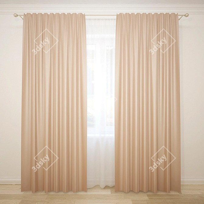 Straight Curtain & Voile 3D model image 1