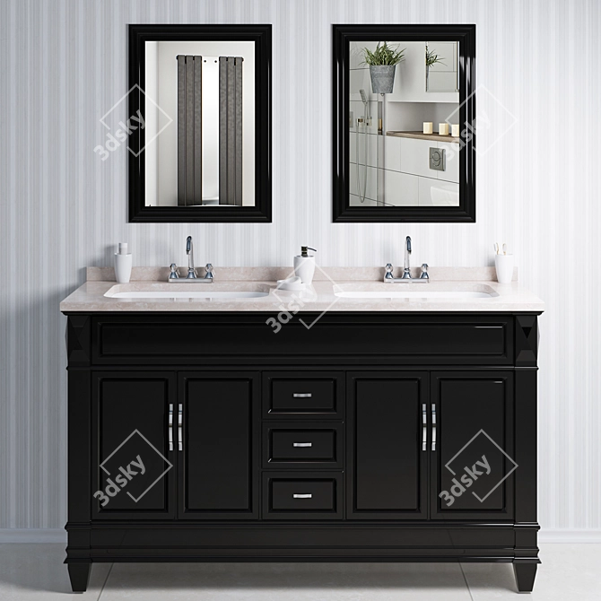 Black Wood Double Sink Vanity 3D model image 1