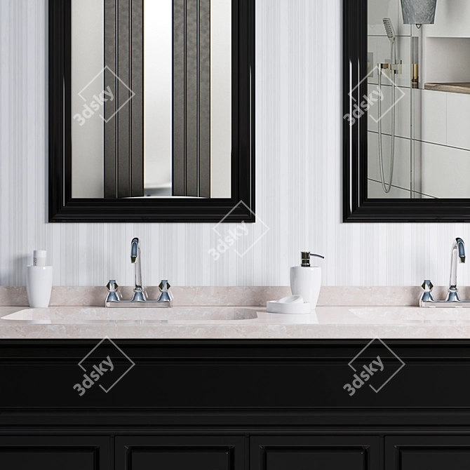 Black Wood Double Sink Vanity 3D model image 2