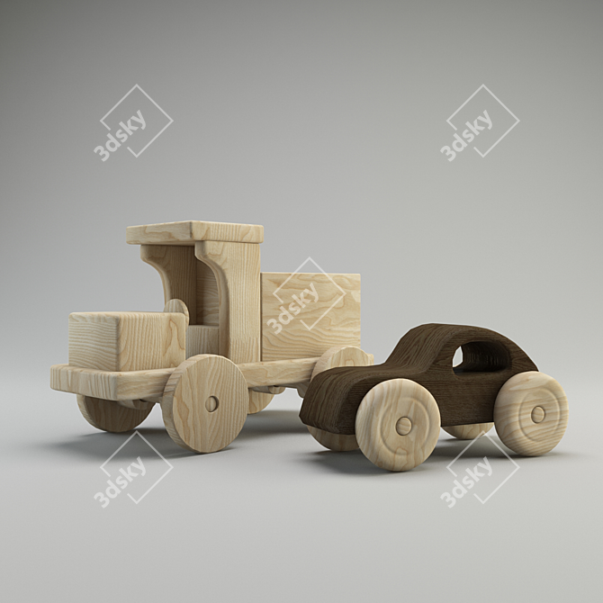 Wooden Toy Cars 3D model image 2