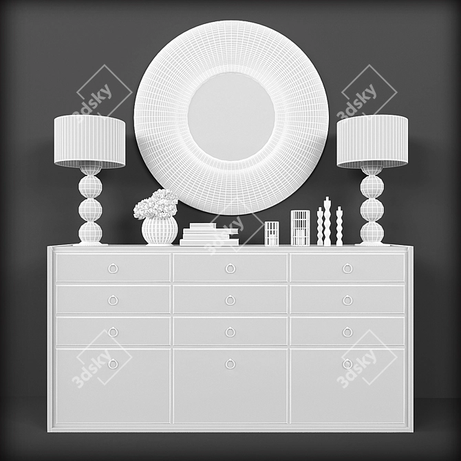 Elegant Vanity Set: Mirror, Lamps & Decor 3D model image 2