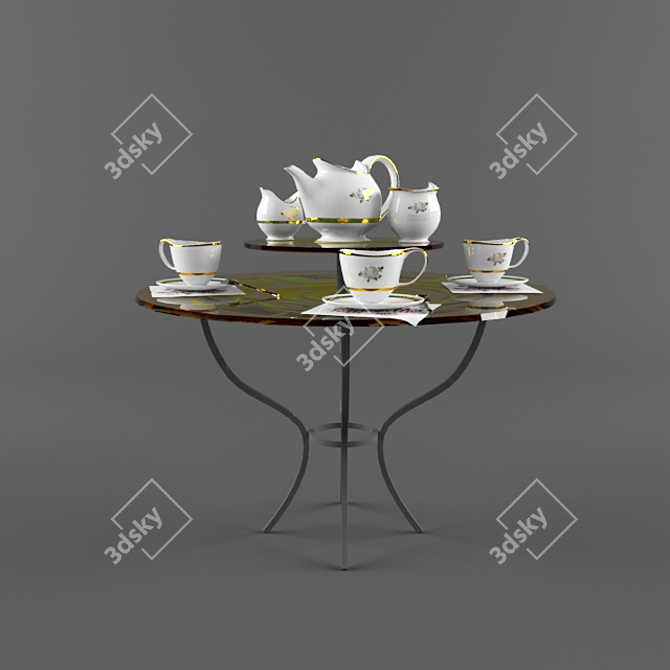 Elegant Tea Set - Fine China 3D model image 2