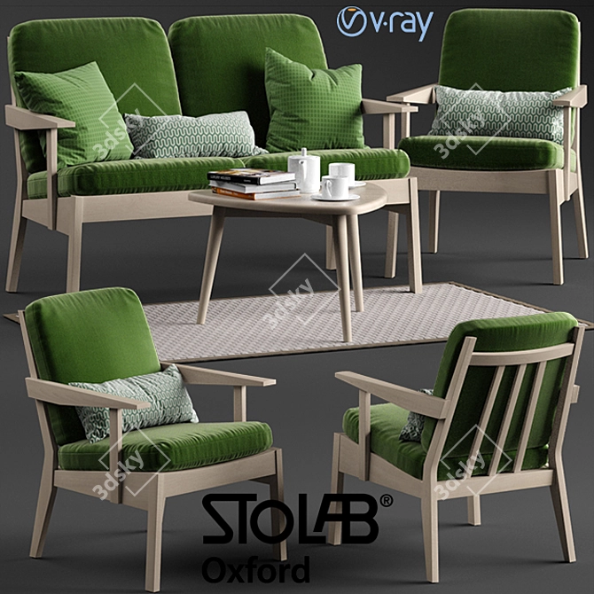 Stylish Stolab Oxford Chair, Sofa & Yngve Table Set 3D model image 1