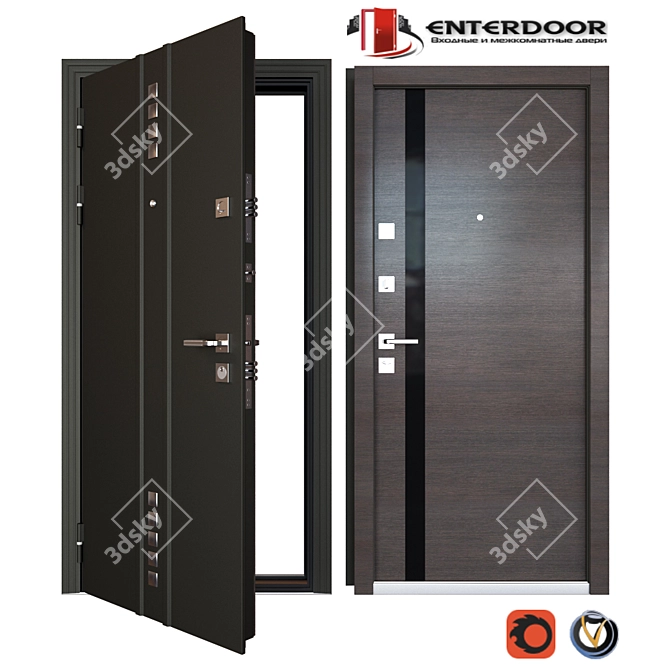 Stylish EnterDoor Kvadro3KZ6: Strong Metal Entrance Door 3D model image 1