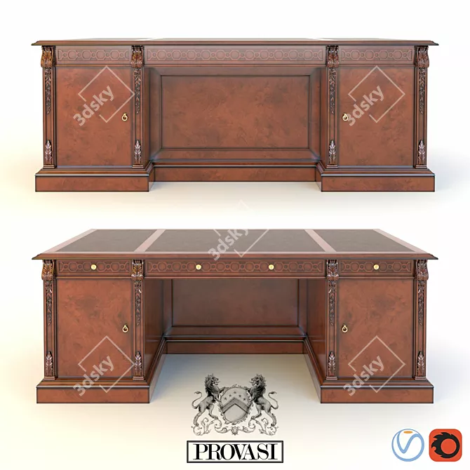 Provasi Chippendale Writing Desk - Elegant Mahogany Design 3D model image 1