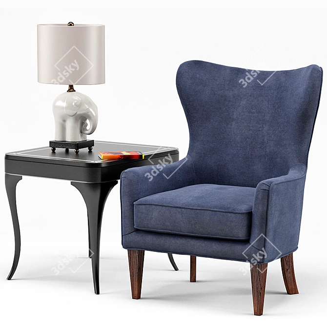 Elegant Rachael Chair | Elephant Porcelain Lamp | Flirt End Table 3D model image 1