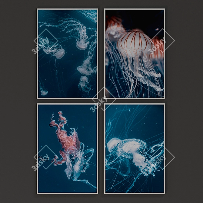 Contemporary Jellyfish Painting Set 3D model image 1