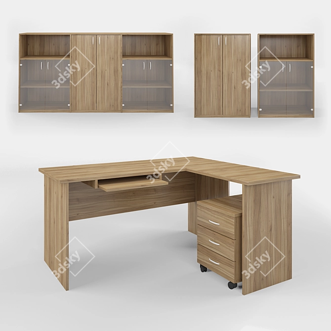 3D Computer Desk Set with Storage 3D model image 1