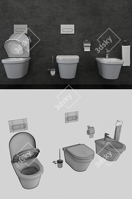 RAVAK Chrome Toilet & Bidet Set 3D model image 3