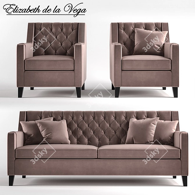 Luxury Sofa and Armchair Set 3D model image 1