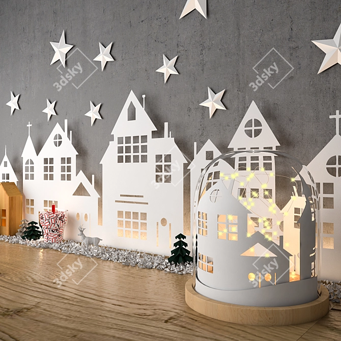 Festive Christmas Village Set 3D model image 1