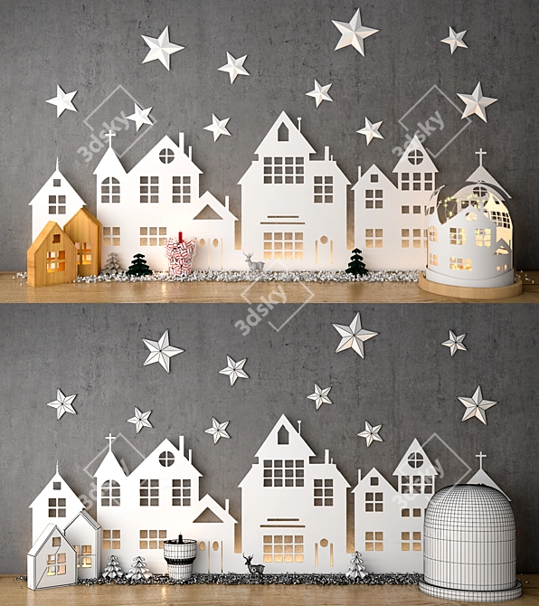 Festive Christmas Village Set 3D model image 2