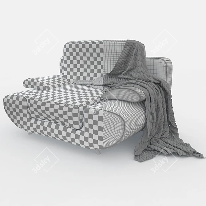 Velvet Armchair with Knitted Throw 3D model image 2