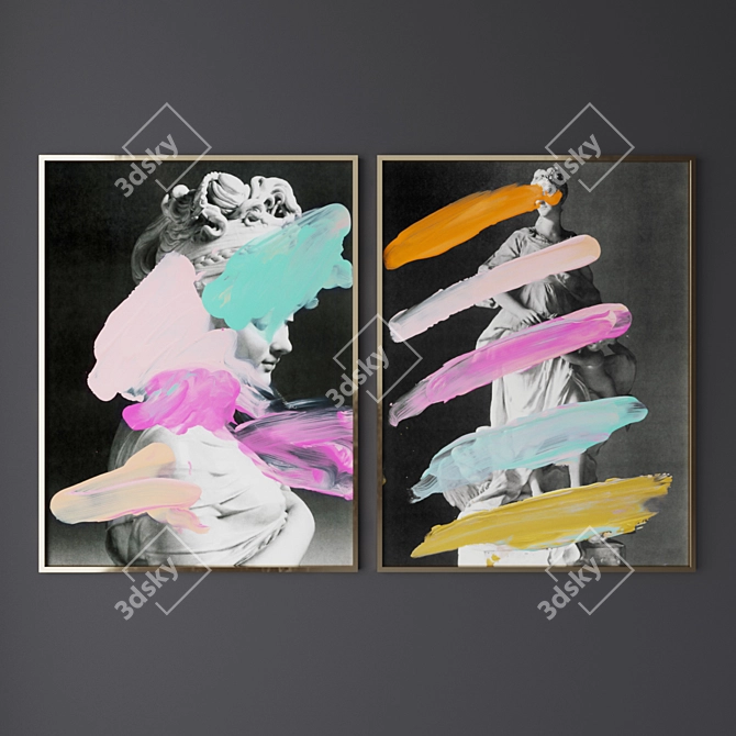 Artistic Canvas Set: 4 Paintings 3D model image 1