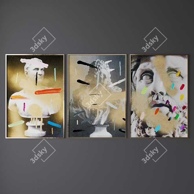 Artistic Canvas Set: 4 Paintings 3D model image 2