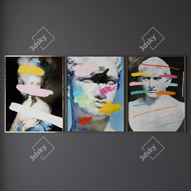 Artistic Canvas Set: 4 Paintings 3D model image 3